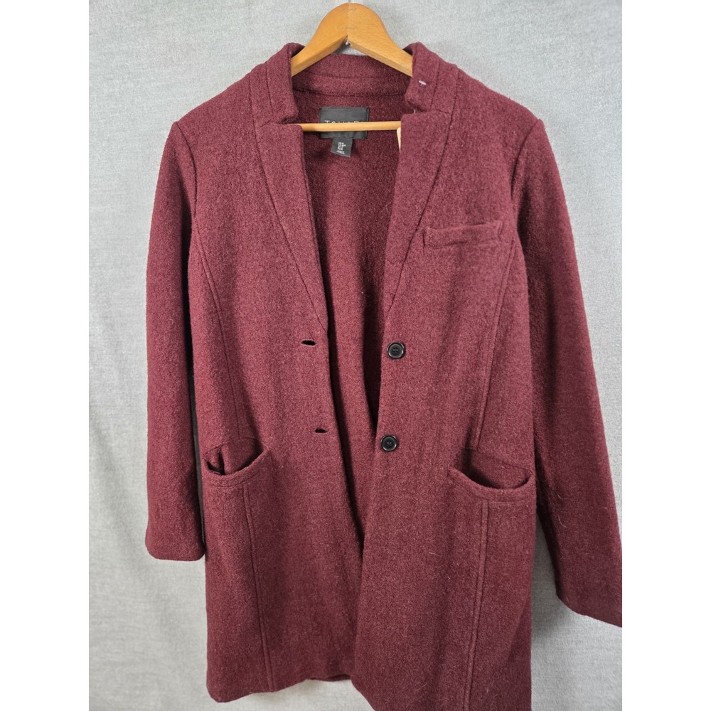 Tahari Boiled Wool Blend Jacket Coat M Maroon Long Dressy Career Old Money Y2K